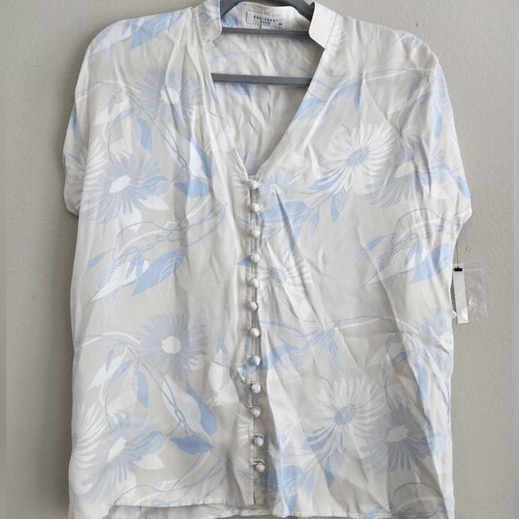 Equipment Women's Flora Print Silk Poplin Leema Shirt Blouse Short Sleeve | Size - Picture 1 of 4